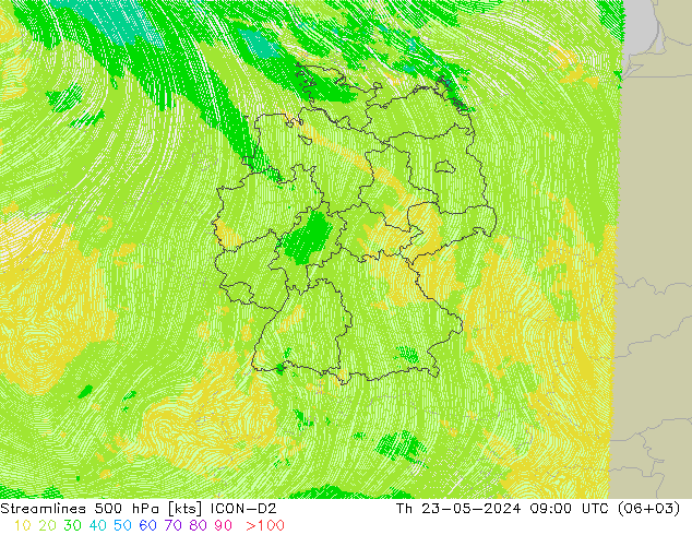 风 500 hPa ICON-D2 星期四 23.05.2024 09 UTC
