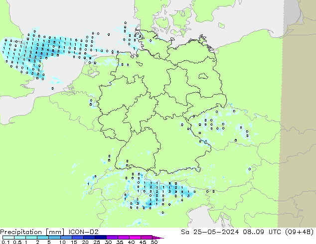 Precipitation ICON-D2 Sa 25.05.2024 09 UTC