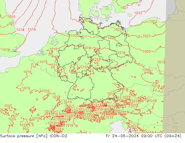 地面气压 ICON-D2 星期五 24.05.2024 09 UTC