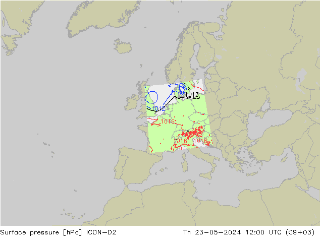 地面气压 ICON-D2 星期四 23.05.2024 12 UTC