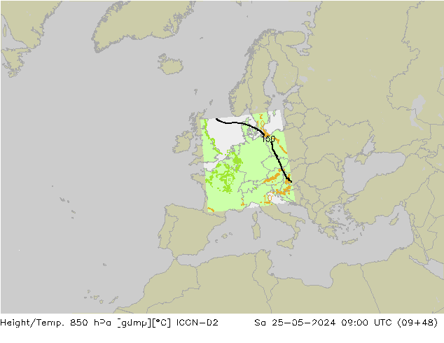 Height/Temp. 850 hPa ICON-D2 So 25.05.2024 09 UTC