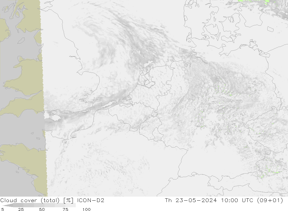 Nubes (total) ICON-D2 jue 23.05.2024 10 UTC