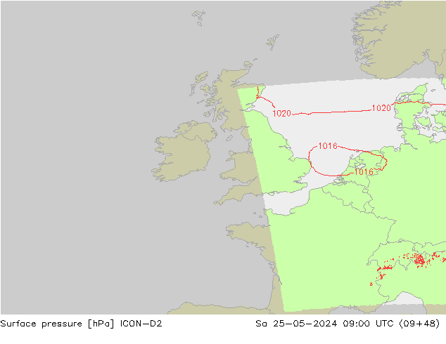 pressão do solo ICON-D2 Sáb 25.05.2024 09 UTC