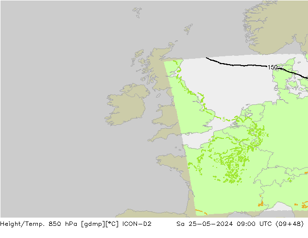 Height/Temp. 850 гПа ICON-D2 сб 25.05.2024 09 UTC