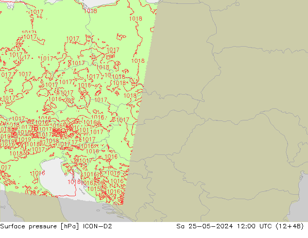 Pressione al suolo ICON-D2 sab 25.05.2024 12 UTC