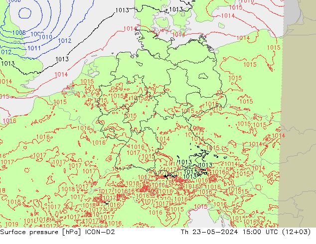 地面气压 ICON-D2 星期四 23.05.2024 15 UTC