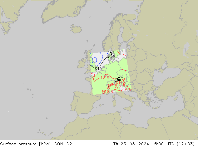 地面气压 ICON-D2 星期四 23.05.2024 15 UTC