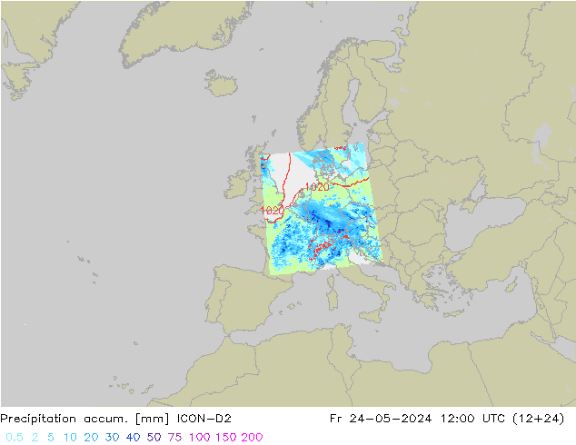 Precipitación acum. ICON-D2 vie 24.05.2024 12 UTC