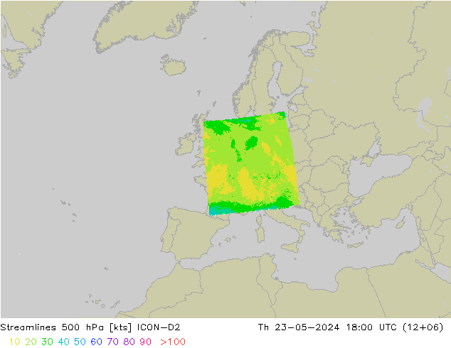 风 500 hPa ICON-D2 星期四 23.05.2024 18 UTC