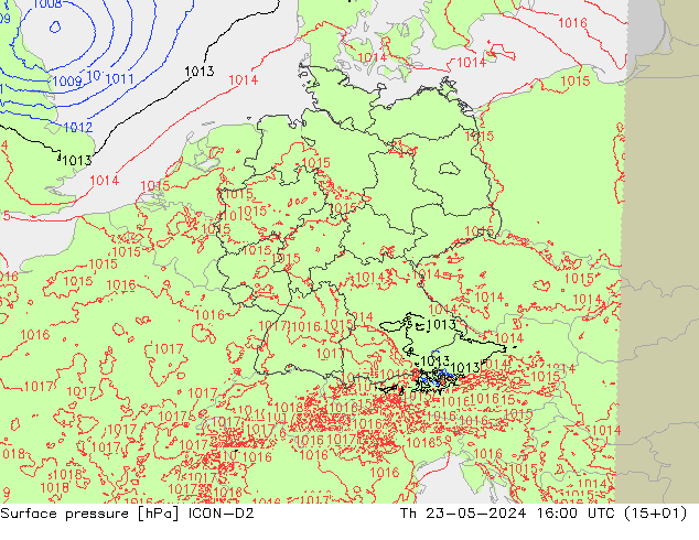 地面气压 ICON-D2 星期四 23.05.2024 16 UTC
