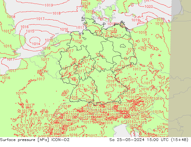 pressão do solo ICON-D2 Sáb 25.05.2024 15 UTC