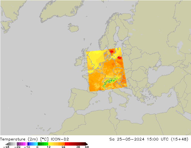 Sıcaklık Haritası (2m) ICON-D2 Cts 25.05.2024 15 UTC