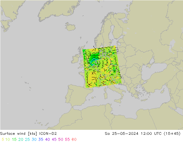 Surface wind ICON-D2 So 25.05.2024 12 UTC