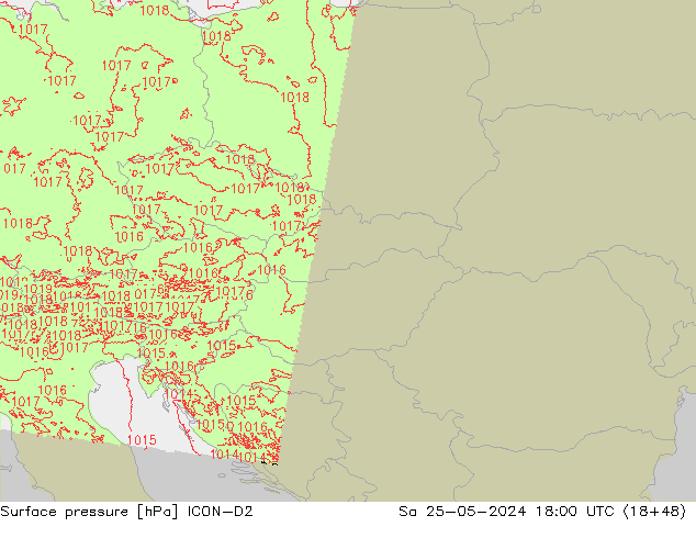 Surface pressure ICON-D2 Sa 25.05.2024 18 UTC