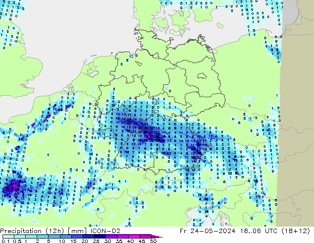 Precipitation (12h) ICON-D2 Fr 24.05.2024 06 UTC