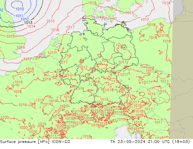 地面气压 ICON-D2 星期四 23.05.2024 21 UTC