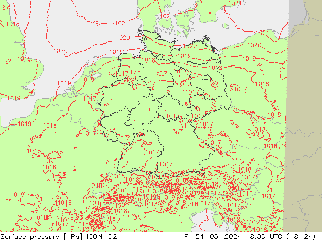 地面气压 ICON-D2 星期五 24.05.2024 18 UTC
