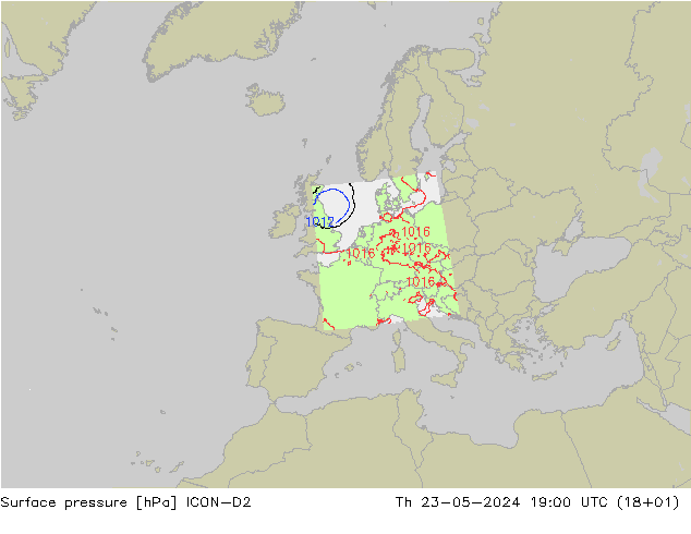 地面气压 ICON-D2 星期四 23.05.2024 19 UTC