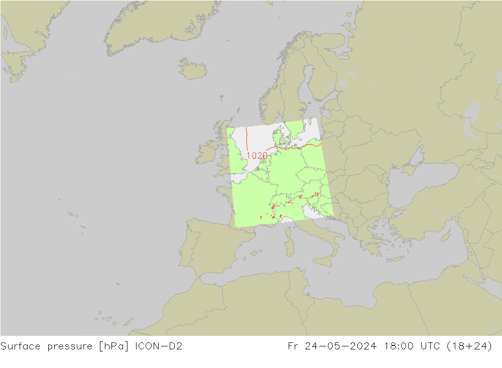 地面气压 ICON-D2 星期五 24.05.2024 18 UTC