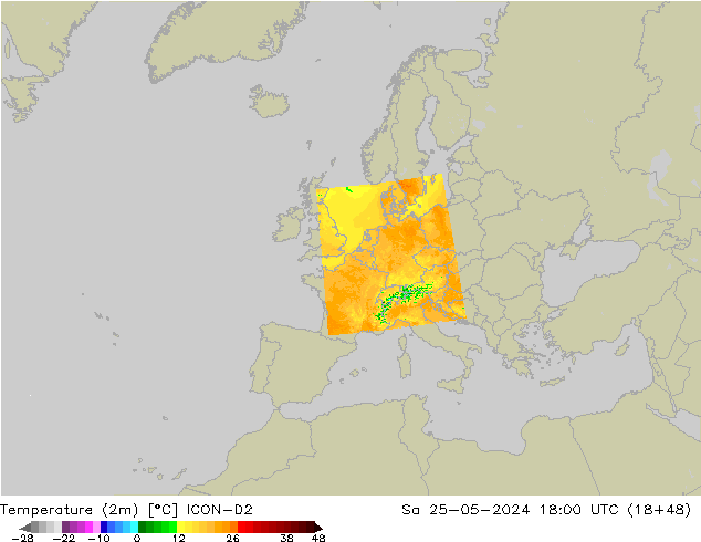 Temperaturkarte (2m) ICON-D2 Sa 25.05.2024 18 UTC