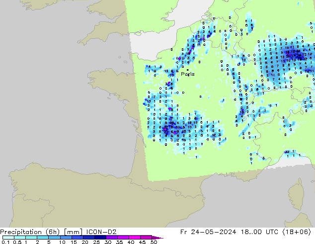 Precipitation (6h) ICON-D2 Fr 24.05.2024 00 UTC