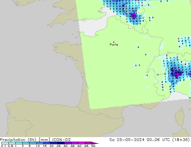 Precipitation (6h) ICON-D2 Sa 25.05.2024 06 UTC