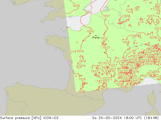 Surface pressure ICON-D2 Sa 25.05.2024 18 UTC