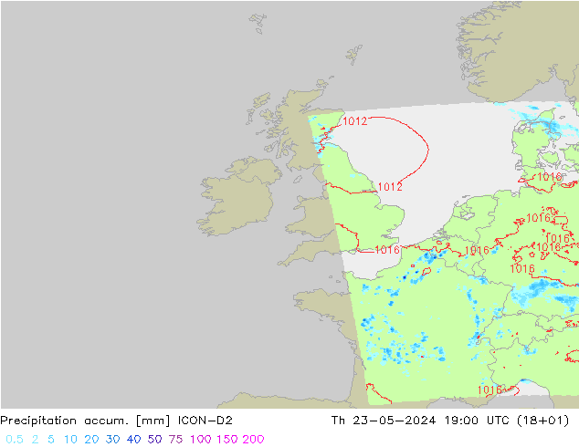 Precipitation accum. ICON-D2 чт 23.05.2024 19 UTC