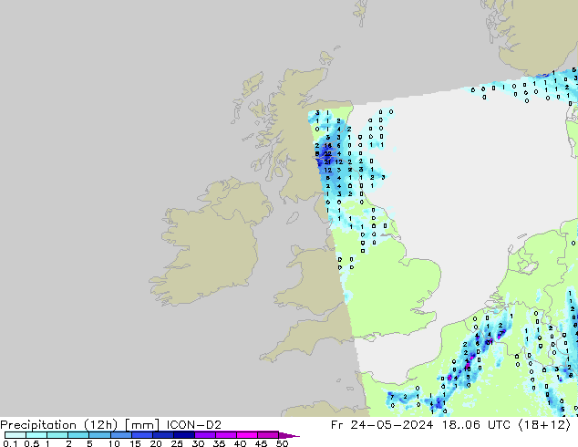 Precipitation (12h) ICON-D2 Fr 24.05.2024 06 UTC