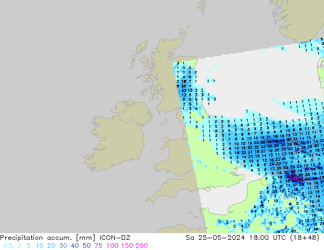 Precipitation accum. ICON-D2 Sáb 25.05.2024 18 UTC