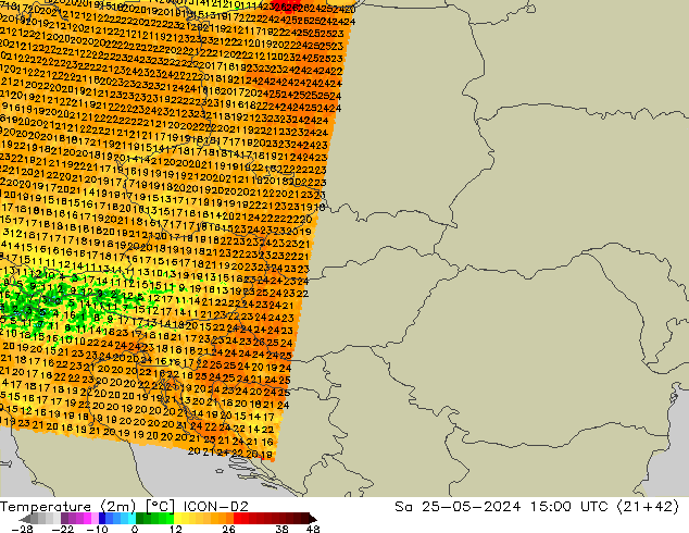 Temperatura (2m) ICON-D2 Sáb 25.05.2024 15 UTC