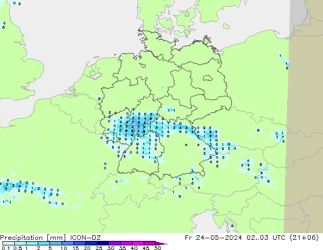 Niederschlag ICON-D2 Fr 24.05.2024 03 UTC