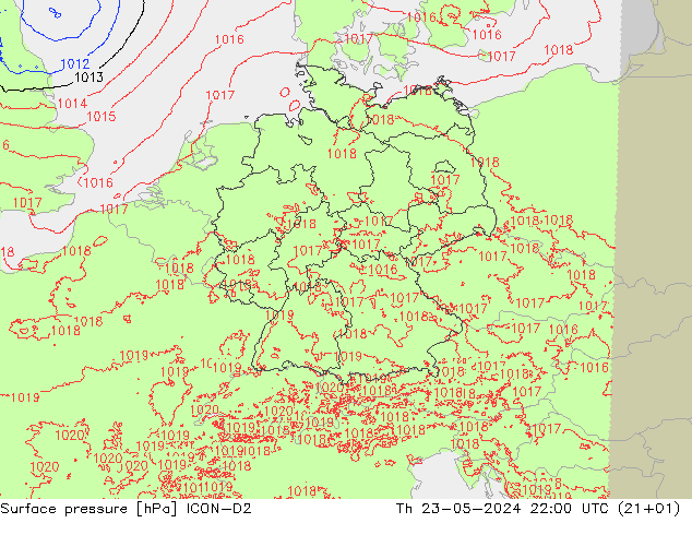 地面气压 ICON-D2 星期四 23.05.2024 22 UTC