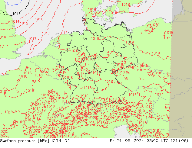 Atmosférický tlak ICON-D2 Pá 24.05.2024 03 UTC
