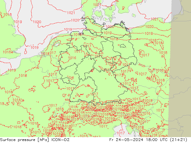 地面气压 ICON-D2 星期五 24.05.2024 18 UTC