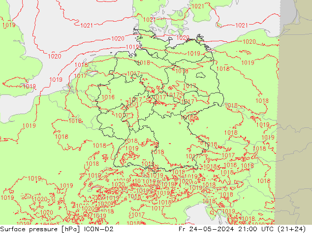 地面气压 ICON-D2 星期五 24.05.2024 21 UTC