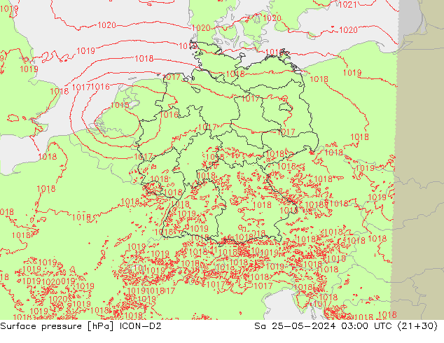 pression de l'air ICON-D2 sam 25.05.2024 03 UTC