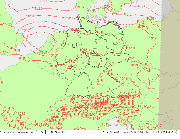 Atmosférický tlak ICON-D2 So 25.05.2024 09 UTC