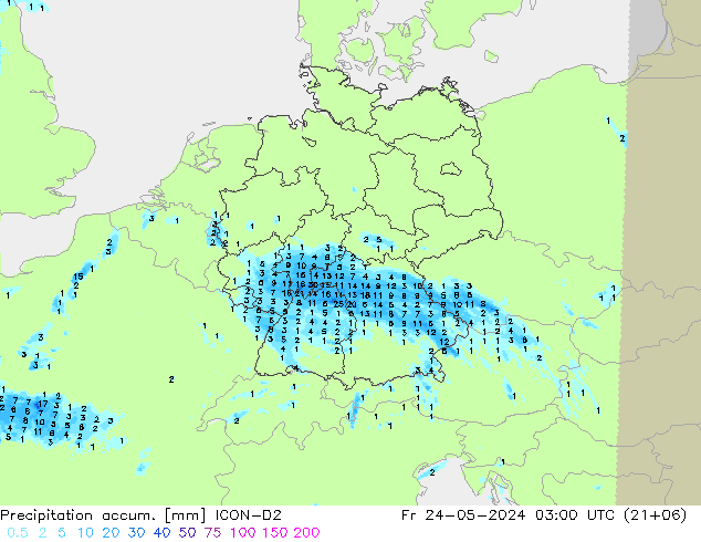 Precipitation accum. ICON-D2 Fr 24.05.2024 03 UTC