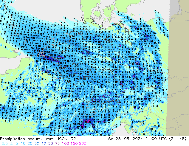 Nied. akkumuliert ICON-D2 Sa 25.05.2024 21 UTC