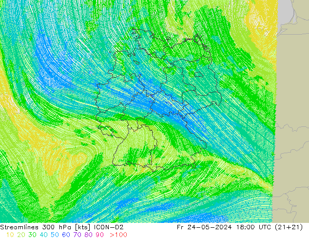 Streamlines 300 hPa ICON-D2 Fr 24.05.2024 18 UTC