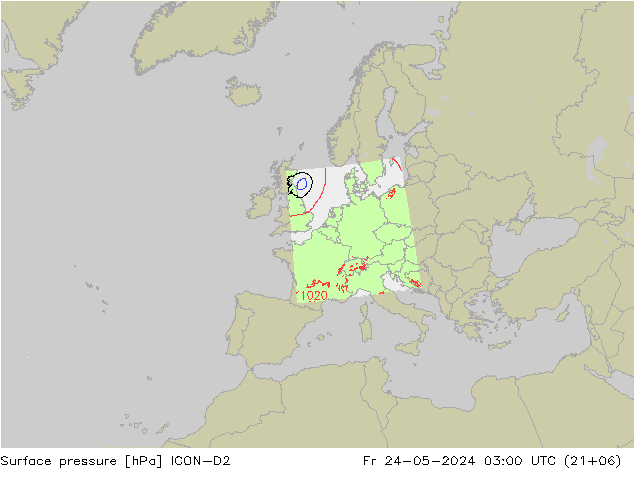 Bodendruck ICON-D2 Fr 24.05.2024 03 UTC