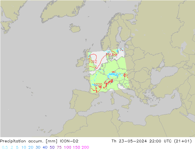 Precipitation accum. ICON-D2  23.05.2024 22 UTC