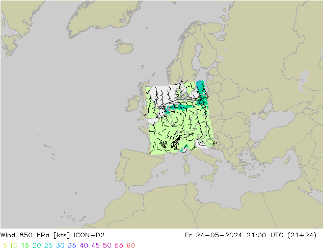 风 850 hPa ICON-D2 星期五 24.05.2024 21 UTC