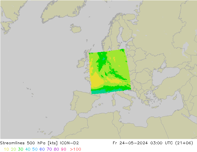 风 500 hPa ICON-D2 星期五 24.05.2024 03 UTC
