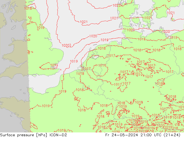 Surface pressure ICON-D2 Fr 24.05.2024 21 UTC