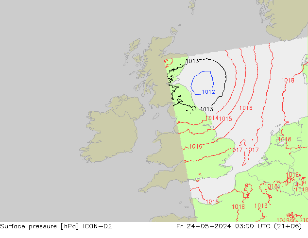 Surface pressure ICON-D2 Fr 24.05.2024 03 UTC