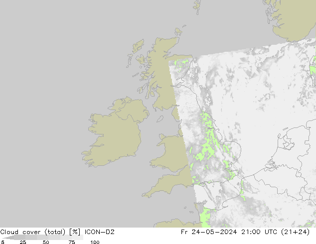 Wolken (gesamt) ICON-D2 Fr 24.05.2024 21 UTC