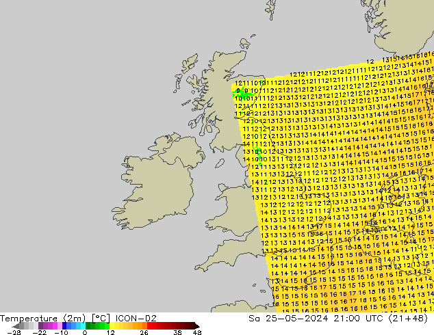 Temperatura (2m) ICON-D2 Sáb 25.05.2024 21 UTC