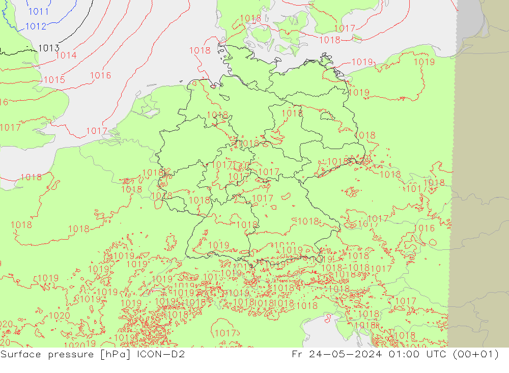 地面气压 ICON-D2 星期五 24.05.2024 01 UTC